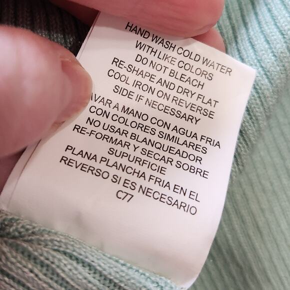 Twine & String Tie Front Crop Cardigan Sweater Ribbed Knit Mint Green Size XS - Picture 9 of 9